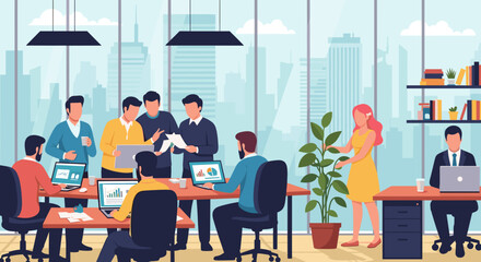 Modern office workers collaborating on projects, perfect for business websites and presentations.