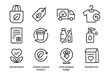Fototapeta premium Eco-friendly icons displaying sustainability and ethical product symbols