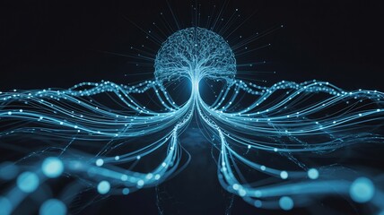 Abstract ai tree digital brain neural network connection technology data stream concept image art