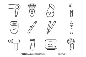 Personal care appliances icons for hair and skin grooming