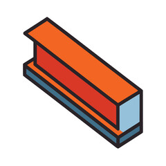 Isometric Steel Beam Illustration with Orange and Blue Colors