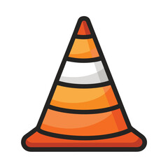 Orange and White Striped Traffic Cone Illustration with Black Outline
