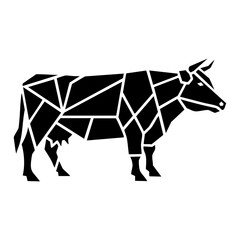 Fototapeta premium Black Geometric Angular Cow Silhouette Vector Modern - Abstract Farm Animal Icon