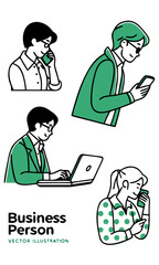 スマホやノートパソコンで情報を調べる若い男女のイラスト素材