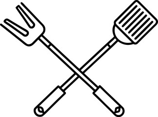 Fototapeta premium Barbecue Tools Line Art Set. BBQ Grill Utensils Vector Illustration.