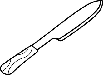 Butter Knife Spreader Line Art. Kitchen Utensil Outline Illustration.
