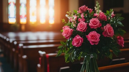 Pink roses in church