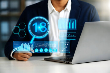 Person analyzing digital data charts and graphs on screen