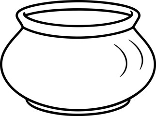Clay Cooking Pot Line Art. Earthenware Outline Vector Illustration.