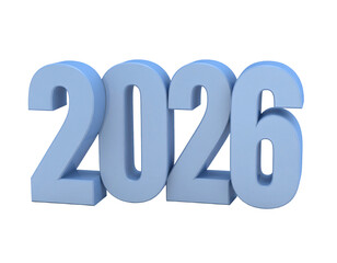 Blue three dimensional numbers twenty six isolated on a transparent background 2026