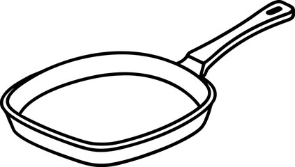 Griddle Pan Line Art. Square Frying Pan Outline Illustration.