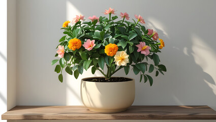 Minimalistic Indoor Flower Plant in Simple Pot with Natural Light and Clean Background
