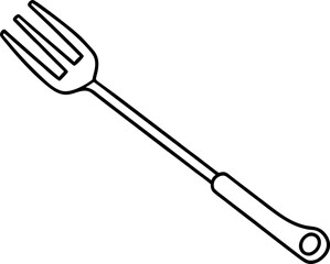 Barbecue Fork Line Art Illustration. BBQ Utensil Outline Icon.