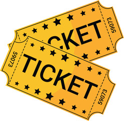 Yellow vintage ticket icons. Retro pink and yellow ticket design template. Ticket for cinema, movie, circus, carnival, film, festival. Vector illustration isolated on white background