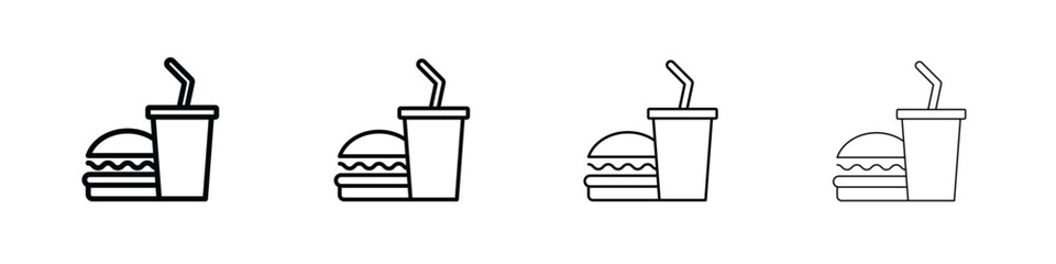 Hamburger and soft drink cup icon illustration sign collection. vector symbol or logo.