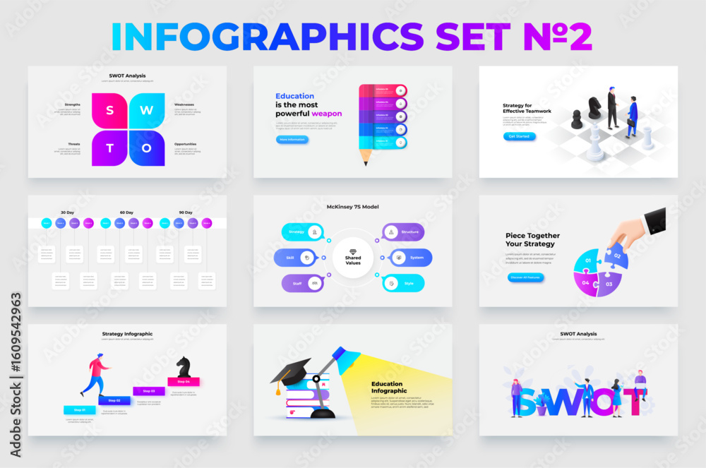 Canvas Prints a versatile set of infographic templates emphasizing business processes, strategies, and education c