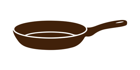 A brown frying pan with a long handle isolated on a white background