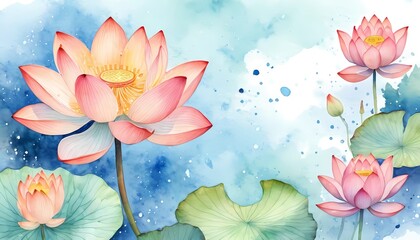Elegant lotus flowers adorned in watercolor, perfect for creating personalized greeting cards for special occasions and celebrations throughout the year Generative AI