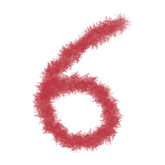 Red Fluffy Number 6 Clipart, Hairy Furry Font Digit PNG on Transparent Background