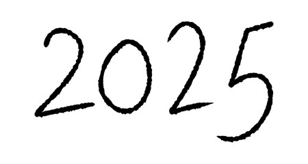 Fototapeta premium Handwritten 2025 Doodle Icon, Sketch Style Number, Isolated on Transparent Background.., Black Brush style