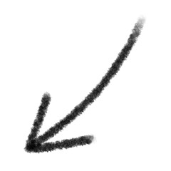 Hand-drawn Black Marker Arrow Isolated on a Transparent Background, hand drawn arrow png, Curved Arrow, Black Watercolor arrow