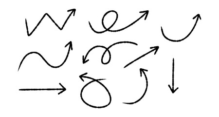 Hand-drawn Black Arrows collection Isolated on a Transparent Background, Black Arrow Png Doodle Set