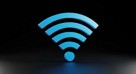 Modern blue WiFi symbol on black background indicates wireless internet connection accessibility