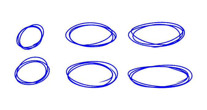Hand Drawn Blue Circles and Oval outline Set for highlighting text, Collection of circles doodle, round circles isolated on transparent background, circles png
