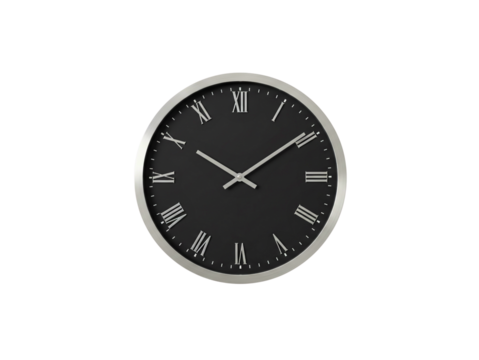 black clock - Elegant round wall clock with roman numerals for timeless style in modern office space or home decor - Powered by Adobe