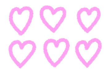 Hand Drawn Pink Heart Doodle Set – Love Icons, Crayon Chalk Style, Grunge Hearts Isolated on Transparent Background, PNG Illustration Collection..