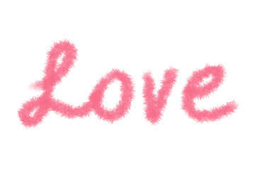Pink Love handdrawn lettering, handwritten word love in fur brush, Love Typography png isolated on transparent background