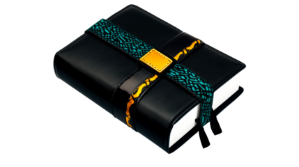 Distinctive black notebook with colorful strap for organizing notes