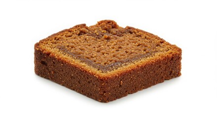 slice of spice cake with molasses on a white surface isolated for bakery photography or dessert presentation