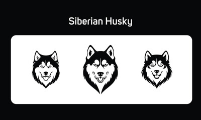 Siberian Husky Logo - Minimal Flat Vector Dog, Minimal 2-color Siberian Husky vector logo. Great for pet shops, cold weather brands, and active dog lovers.