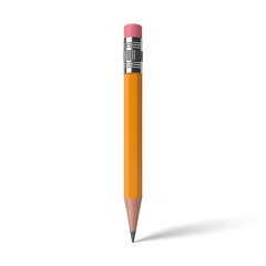 Yellow pencil with pink eraser and shadow on white background
