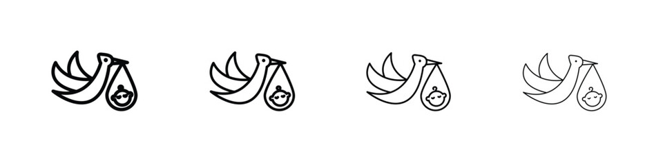 Stork with baby icon illustration sign collection. vector symbol or logo.