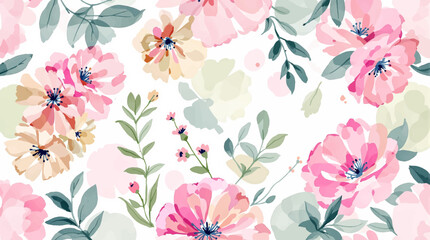Seamless pattern with pink pions watercolor	