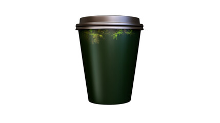 Green coffee cup with nature design on a transparent background