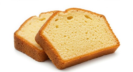 slice of brown sugar pound cake isolated on a clean white surface for bakery and dessert photography and culinary presentations