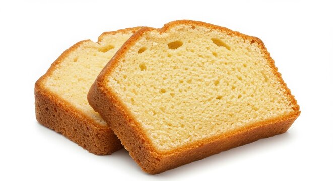slice of brown sugar pound cake isolated on a clean white surface for bakery and dessert photography and culinary presentations