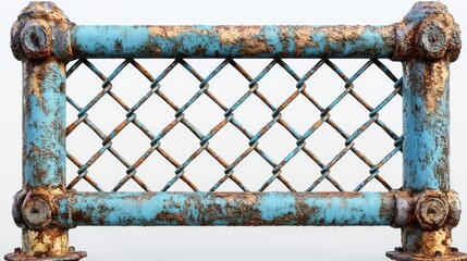Rusty, blue-painted chain-link fence