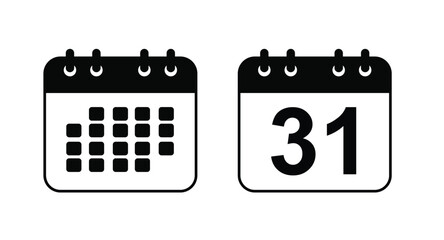 Editable Calendar Vector: Simple Black and White Flat Design with Transparent Background for Planning, Deadlines, and Event Reminders,