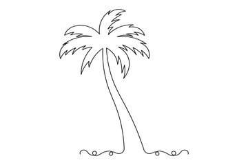 Palm tree outline continuous one line minimalist art isolated exotic summer vector illustration