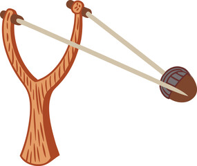 Wooden slingshot with acorn projectile elastic