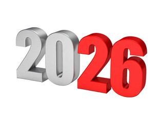 Silver and red 2026 numbers isolated on a transparent background year