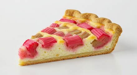 rhubarb custard pie slice isolated on white background for bakery and dessert photography and culinary use