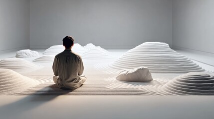 Person meditating in a zen garden (2)
