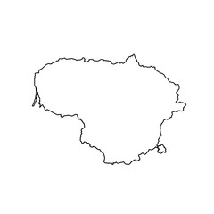 Obraz premium Black outline map of Lithuania with coastline