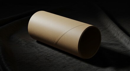 Cardboard Tube on Black Background: A minimalist studio shot featuring a simple cardboard tube set against a dark, velvety backdrop, emphasizing texture and form.