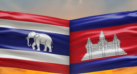 Depiction of flags representing Thailand and Cambodia symbolizing international relations between